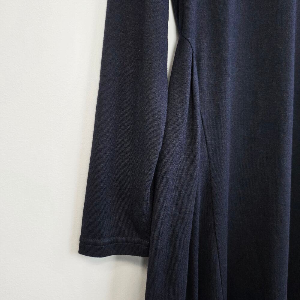 Lintico Navy Wool Sculpted Pleats Turtleneck Midi Shift Dress XXL Briar - Picture 6 of 9